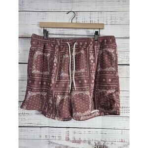 PacSun Men's Shorts Brown Bandana Paisley Print Drawstring Elastic Waist XL